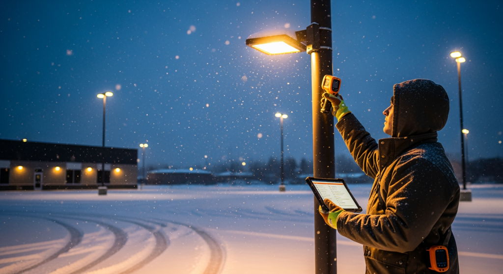 Featured image for Parking Lot & Exterior Lighting in Winter: Safety, Reliability, and What Facility Teams Should Inspect