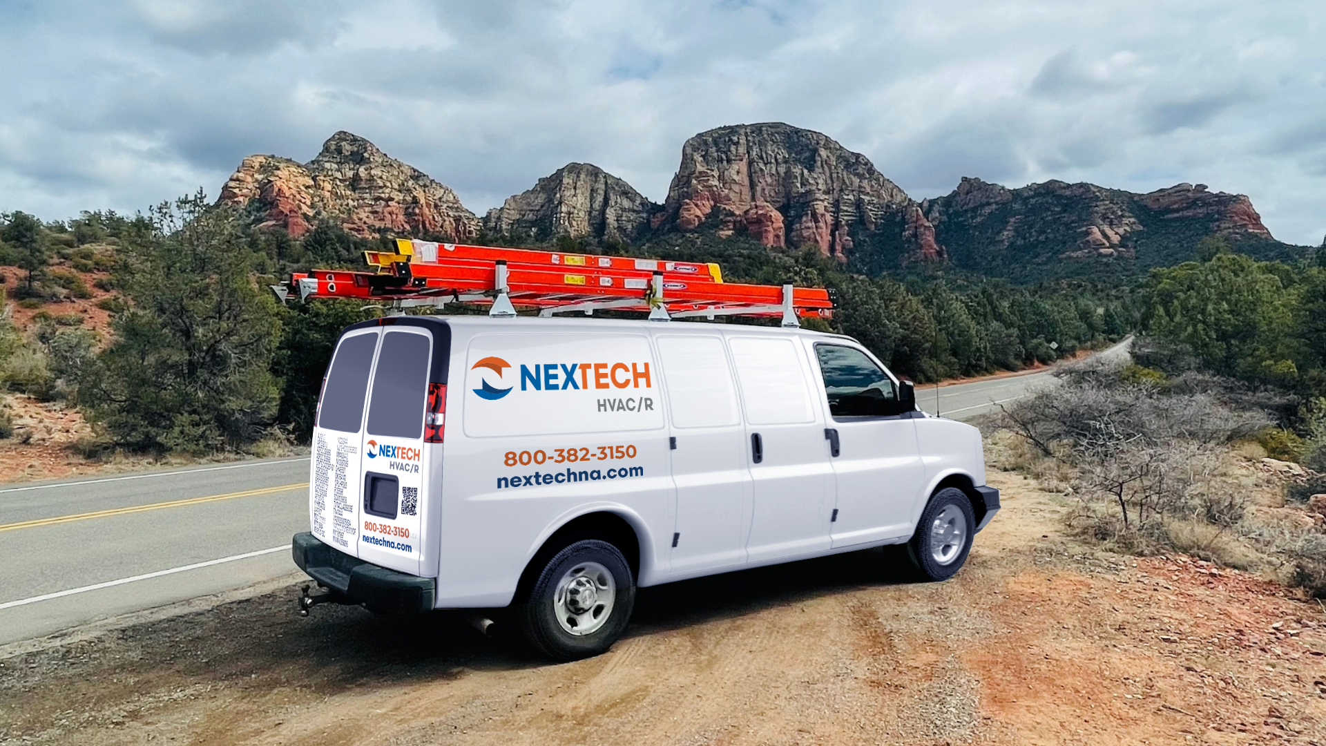 The image features a NexTech branded van, which is a light commercial vehicle commonly used for HVAC services. This vehicle is essential for transporting equipment and technicians to job sites, showcasing the company's commitment to efficient service delivery.