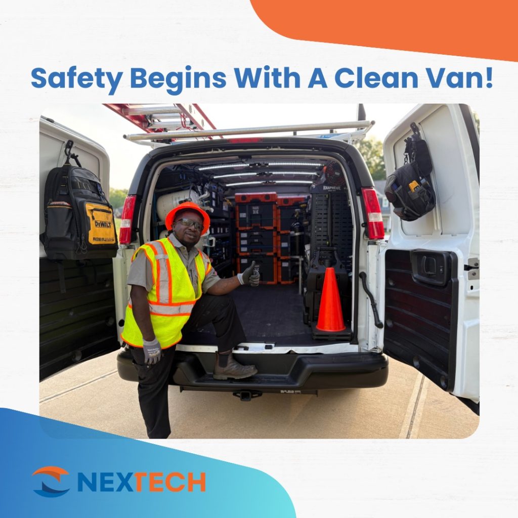Safety is always our top priority at Nextech. 🛠️ It all starts with maintaining a clean and organized company van. Not only does it create a safer work environment, but it also sets our technicians up for success in meeting and exceeding First Time Fix expectations for our customers. ✅ Because when we’re prepared, our technicians and customers win!🙌